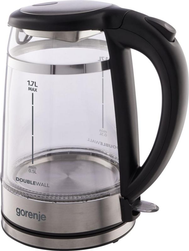 Електрочайник Gorenje 1.7л, 2,200 Вт, strix контроль, скло, чорний