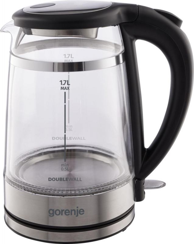 Електрочайник Gorenje 1.7л, 2,200 Вт, strix контроль, скло, чорний