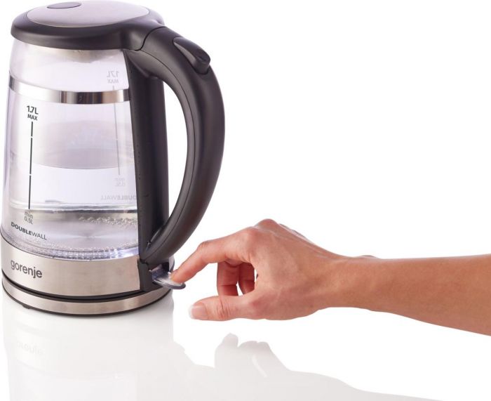 Електрочайник Gorenje 1.7л, 2,200 Вт, strix контроль, скло, чорний