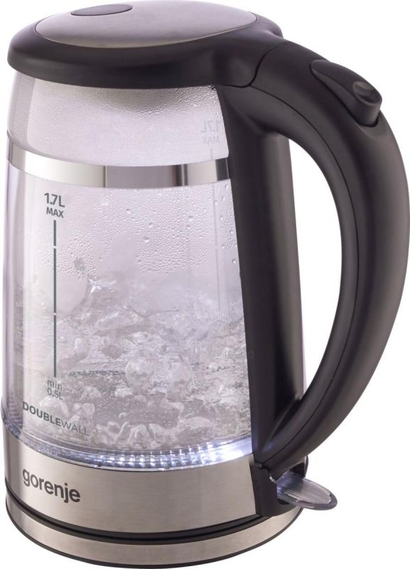 Електрочайник Gorenje 1.7л, 2,200 Вт, strix контроль, скло, чорний
