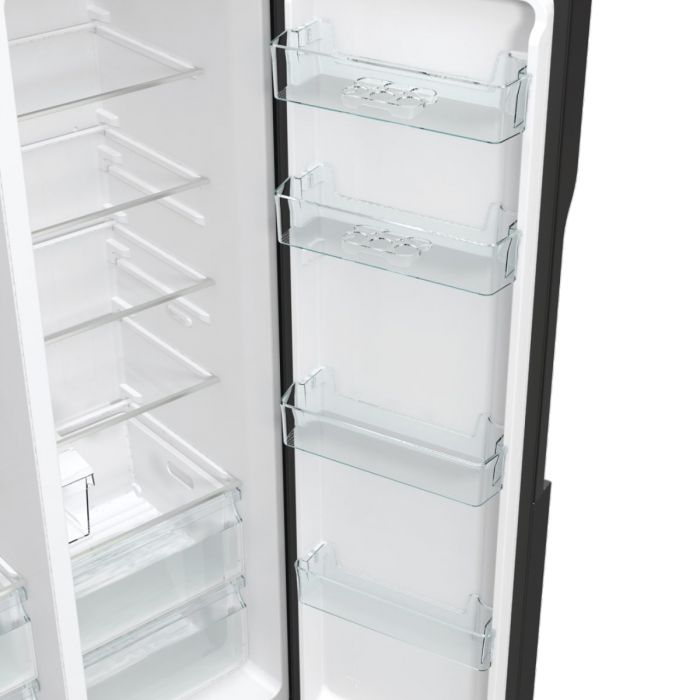 Холодильник SBS Gorenje, 179х70х92см, 2 двері, 376(190)л, А++, NF+, Інв., Зона св-ті, диспенсер, генератор льоду, Зовн. Диспл, чорний