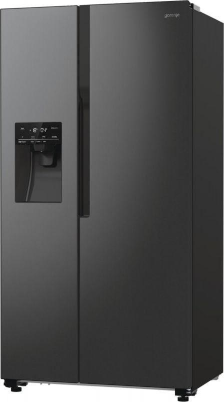 Холодильник SBS Gorenje, 179х70х92см, 2 двері, 376(190)л, А++, NF+, Інв., Зона св-ті, диспенсер, генератор льоду, Зовн. Диспл, чорний