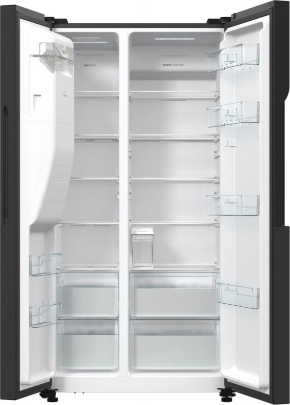 Холодильник SBS Gorenje, 179х70х92см, 2 двері, 376(190)л, А++, NF+, Інв., Зона св-ті, диспенсер, генератор льоду, Зовн. Диспл, чорний