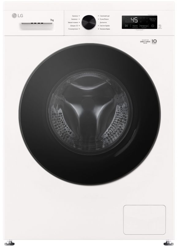 Пральна машина LG фронтальна, 7кг, 1200, A+++, 44см, дисплей, пара, інвертор, білий