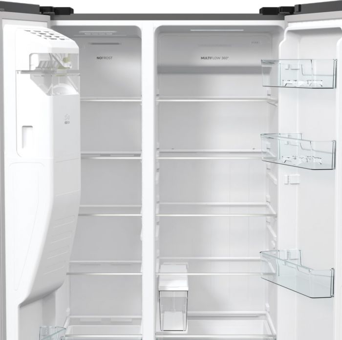 Холодильник SBS Gorenje, 179х70х92см, 2 двері, 376(190)л, А++, NF+, Інв., Зона св-ті, диспенсер, генератор льоду, Зовн. Диспл, нерж