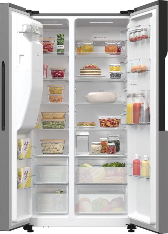 Холодильник SBS Gorenje, 179х70х92см, 2 двері, 376(190)л, А++, NF+, Інв., Зона св-ті, диспенсер, генератор льоду, Зовн. Диспл, нерж