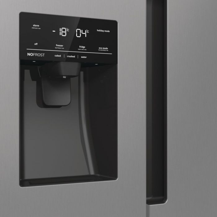 Холодильник SBS Gorenje, 179х70х92см, 2 двері, 376(190)л, А++, NF+, Інв., Зона св-ті, диспенсер, генератор льоду, Зовн. Диспл, нерж