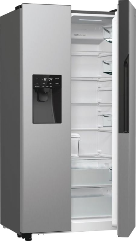 Холодильник SBS Gorenje, 179х70х92см, 2 двері, 376(190)л, А++, NF+, Інв., Зона св-ті, диспенсер, генератор льоду, Зовн. Диспл, нерж