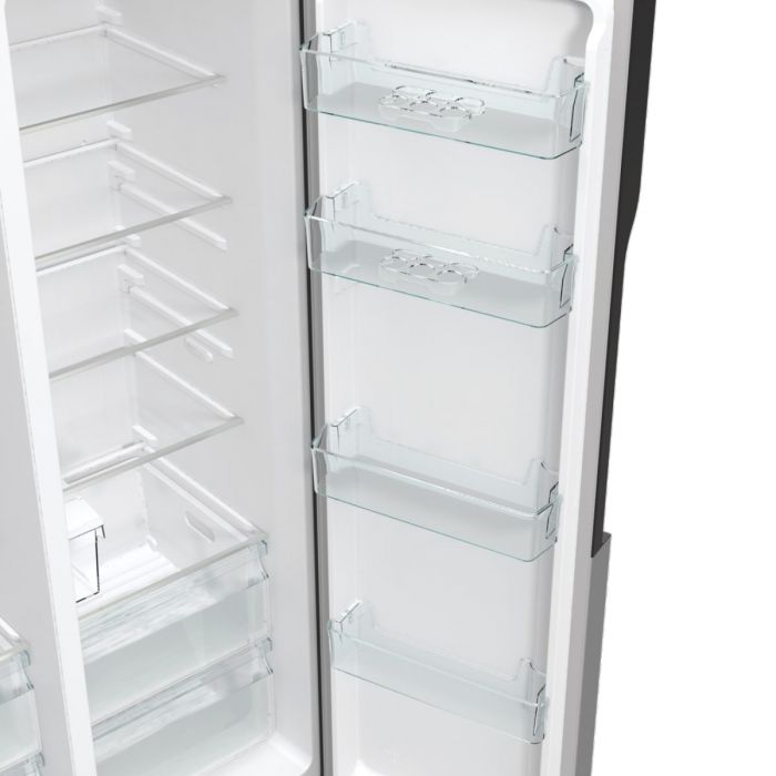 Холодильник SBS Gorenje, 179х70х92см, 2 двері, 376(190)л, А++, NF+, Інв., Зона св-ті, диспенсер, генератор льоду, Зовн. Диспл, нерж