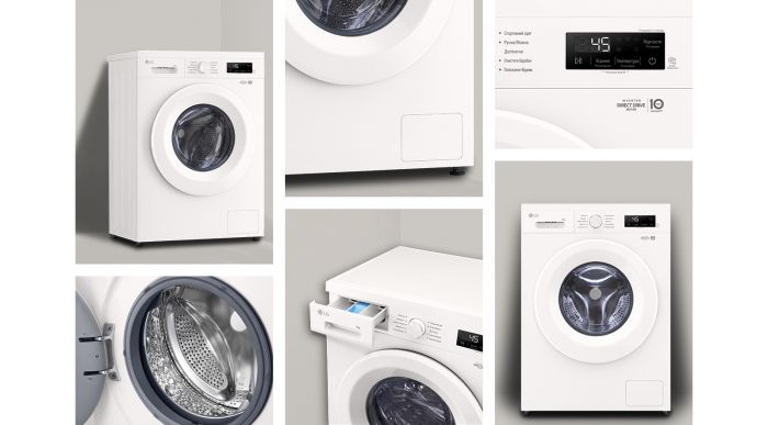 Пральна машина LG фронтальна, 6кг, 1200, A+++, 44см, дисплей, пара, інвертор, білий