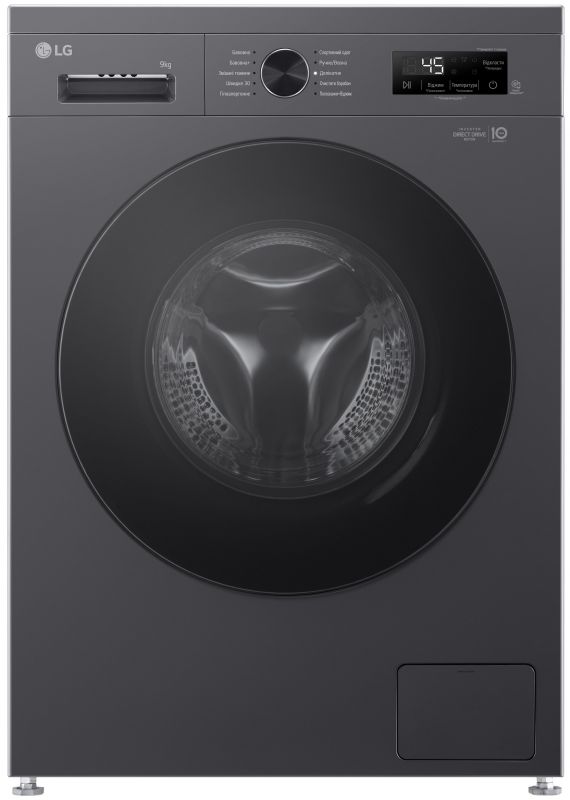 Пральна машина LG фронтальна, 9кг, 1200, A+++, 55см, дисплей, пара, інвертор, чорний