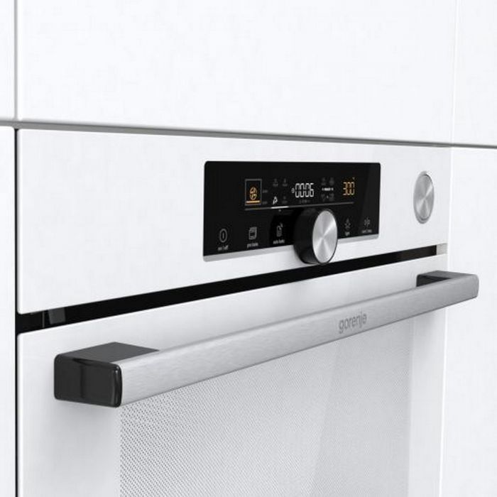 Духова шафа Gorenje електрична, 77л, A+, пара, дисплей, готування на різних рівнях, піроліз, білий