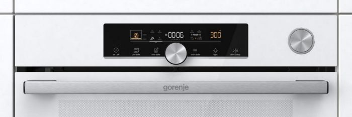 Духова шафа Gorenje електрична, 77л, A+, пара, дисплей, готування на різних рівнях, піроліз, білий