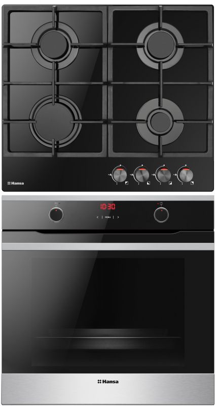 Комплект Hansa (духовка електрична + поверхня газова на склі), чорний