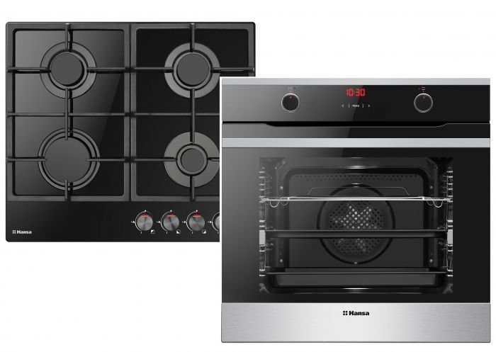 Комплект Hansa (духовка електрична + поверхня газова на склі), чорний