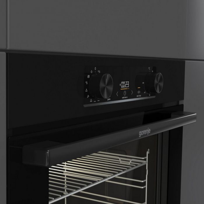 Духова шафа Gorenje електрична, 77л, A+, дисплей, IconLed, піроліз, чорний