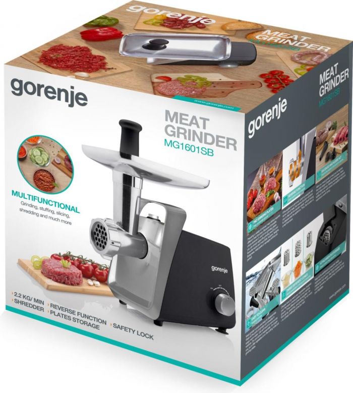 М'ясорубка Gorenje, 1600Вт, 2,2кг/хв, 2 решітки, пластик+метал, чорний