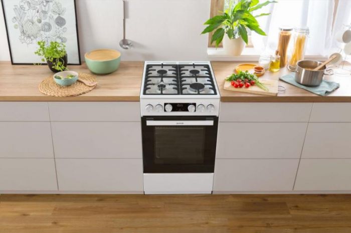 Плита Gorenje газова, 67л, 50x60см, дисплей, IconLed, чавун, білий