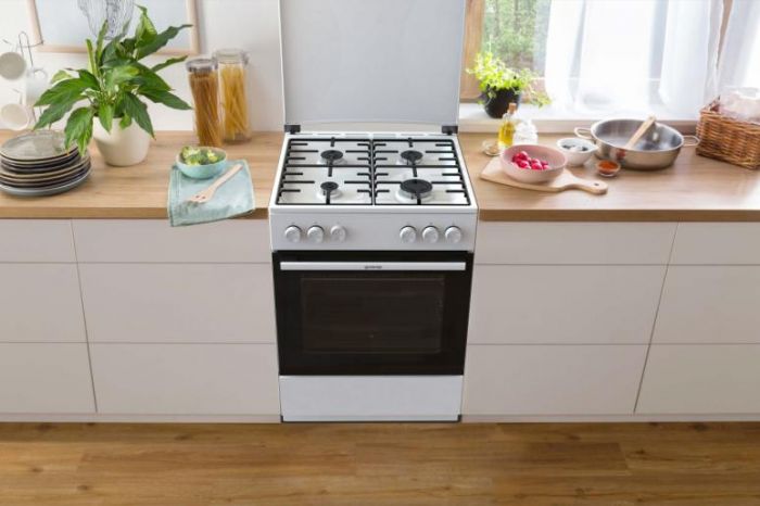 Плита Gorenje  газова, 72л, 60x60см, емальовані, з кришкою, білий
