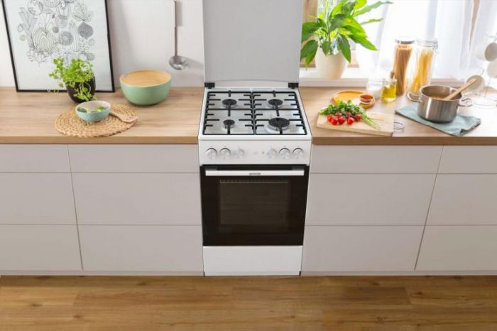 Плита Gorenje комбінована, 68л, 50x60см, емальовані реш, з кришкою, білий