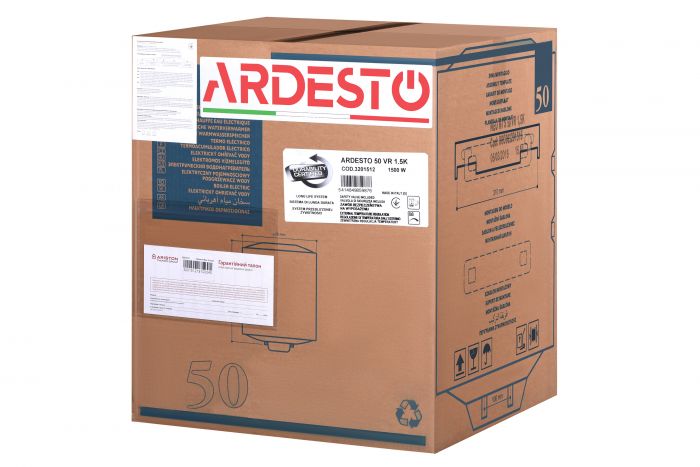 Водонагрівач електр. ARDESTO NEU NTS 50 V 1.5K EU2 круглий, 50л, 1,5кВт, мех. кер-ння, C, Італія, білий