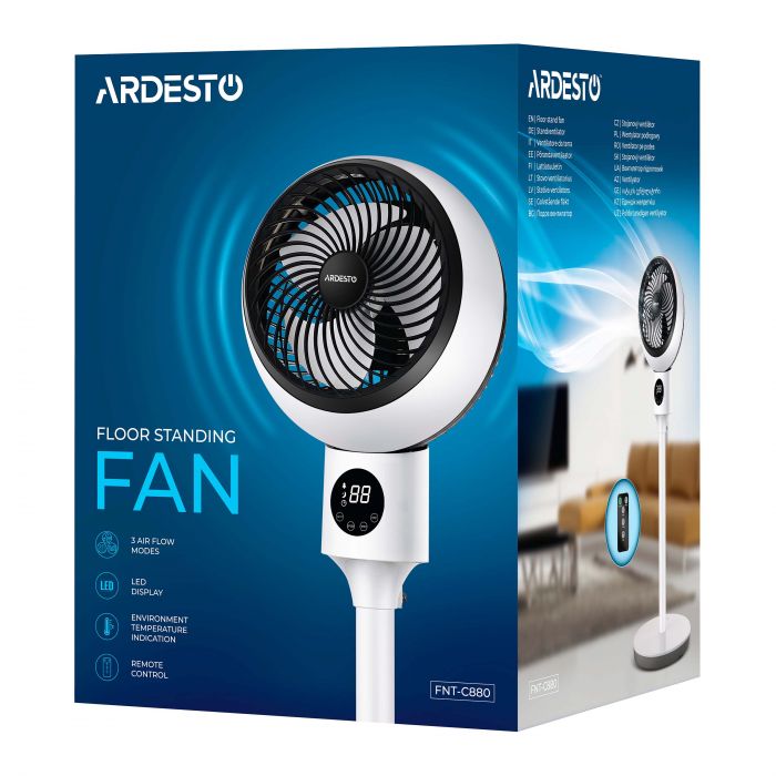 Вентилятор ARDESTO підлоговий, 50Вт, пульт ДК, дисплей, чорно-білий
