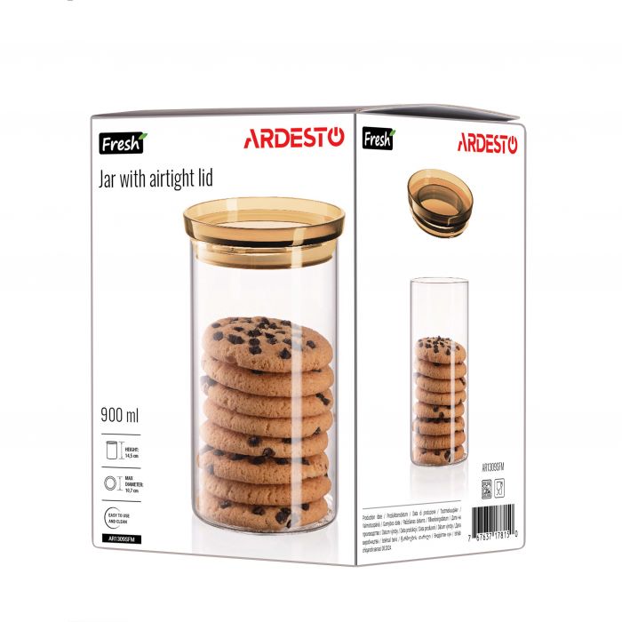 Банка для зберігання Ardesto Fresh 900мл, скло, пластик, прозорий
