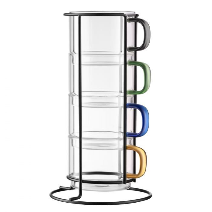 Набір чашок з підставкою Ardesto 350мл, 4шт, боросилікатне скло, прозорий