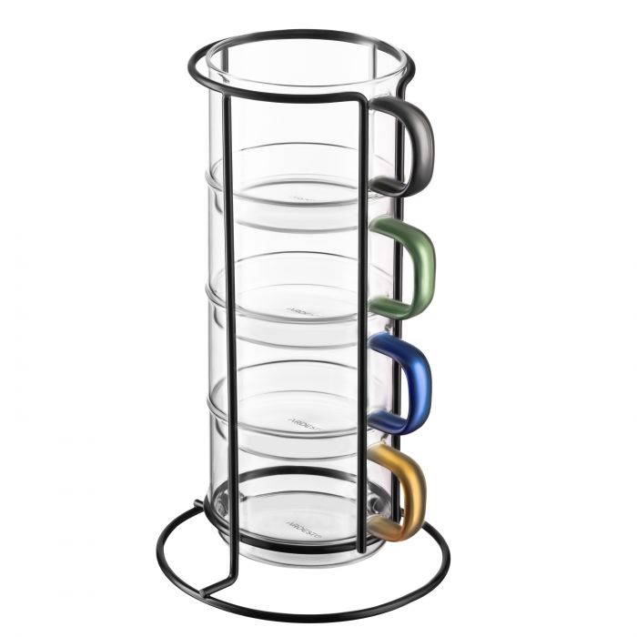 Набір чашок з підставкою Ardesto 350мл, 4шт, боросилікатне скло, прозорий