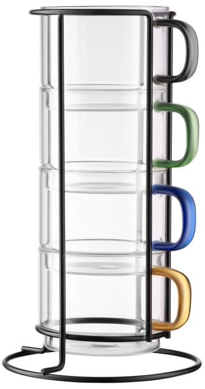 Набір чашок з підставкою Ardesto 350мл, 4шт, боросилікатне скло, прозорий