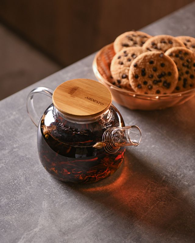 Заварник Ardesto Gemini 1000мл, боросилікатне скло, бамбук, прозорий