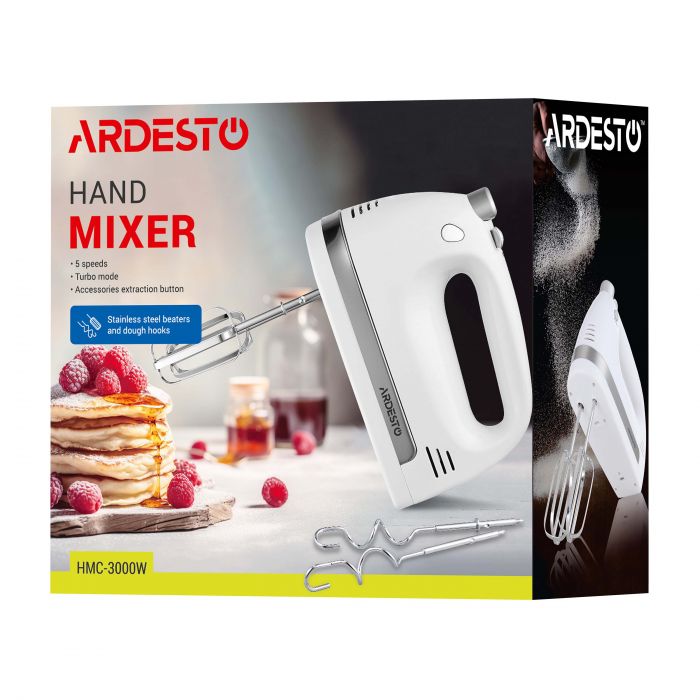 Міксер ARDESTO ручний 300Вт, насадки-4, турборежим, білий