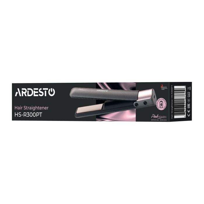 Випрямляч Ardesto Pink Touch, 50Вт, 160-200C, акумуляторний, кераміка, USB-C > USB-A, сірий+рожевий
