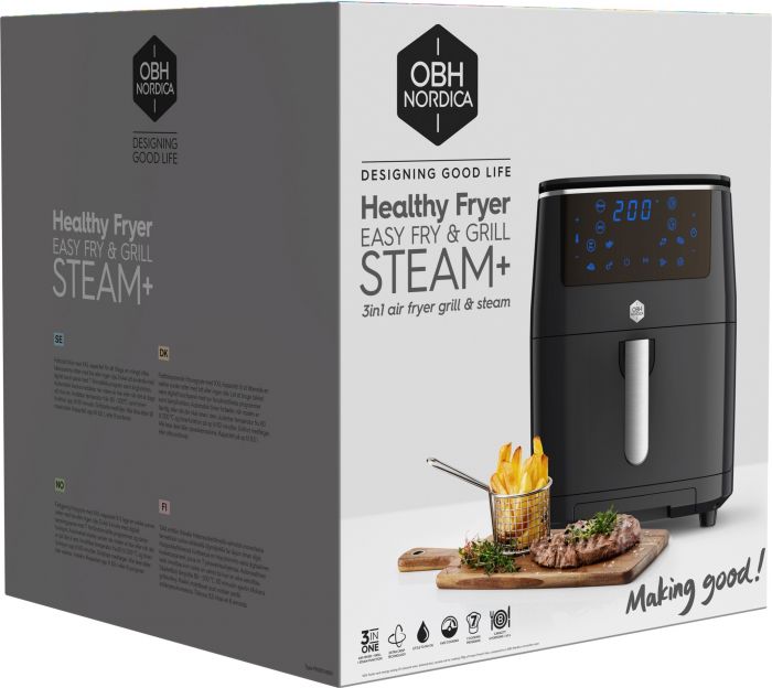 Мультипіч OBH Nordica Easy Fry&Steam Black, 17000Вт, чаша-6.5л, сенсорне керув., від 80°C до 200°C, пластик, чорний