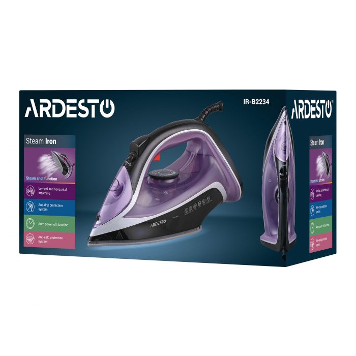 Праска ARDESTO IR-B2234, 2400Вт, 350мл, паровий удар-120гр, керам. підошва, фіолетово-чорний