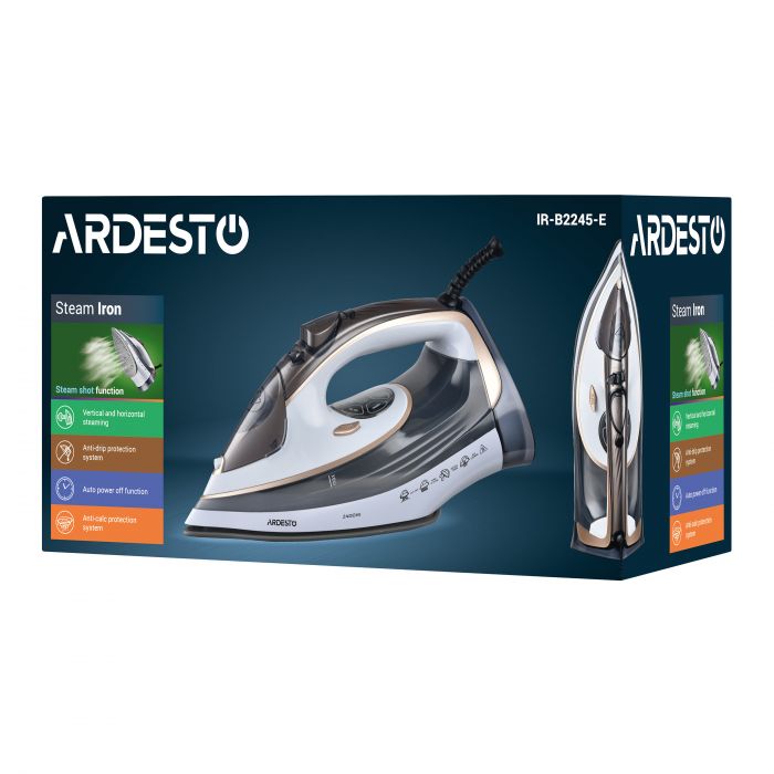 Праска Ardesto IR-B2245-E, 2400Вт, 400мл, паровий удар, електр. керування, керам. підошва, біло-сірий