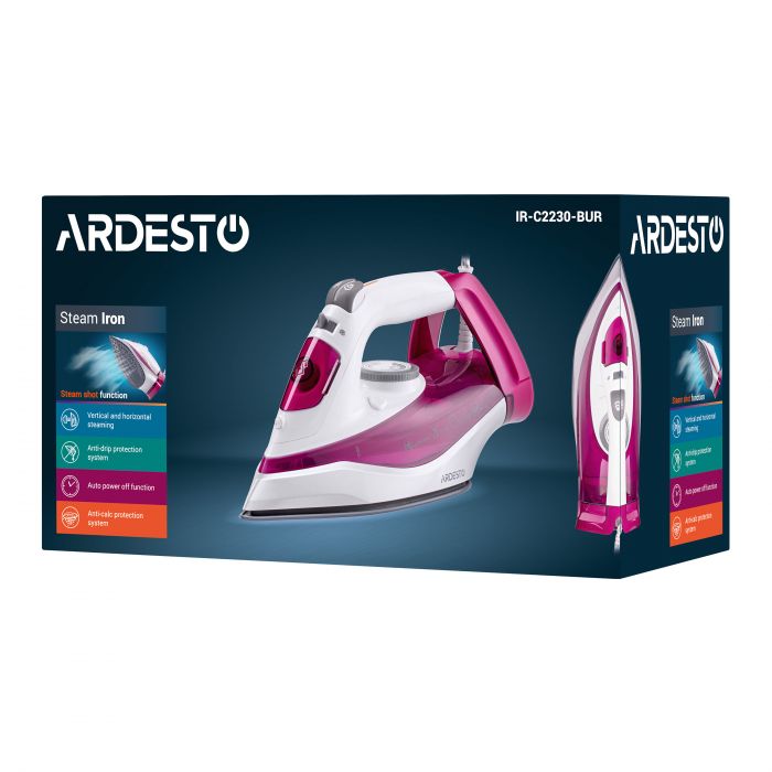 Праска ARDESTO IR-C2230-BUR, 2200Вт, 300мл, паровий удар, керам. підошва, малиновий
