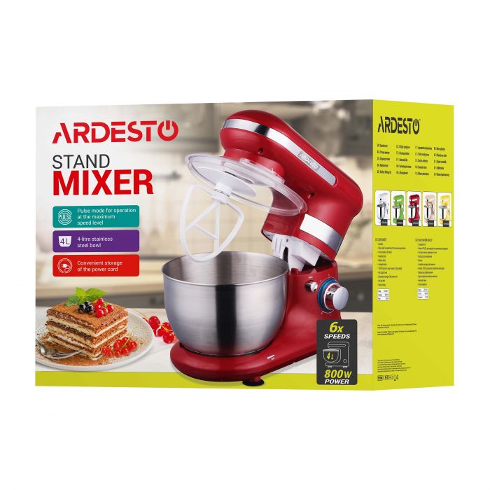 Міксер Ardesto планетарний 800Вт, насадки-3, чаша-нерж., метал, 4л, Pulse-режим, білий