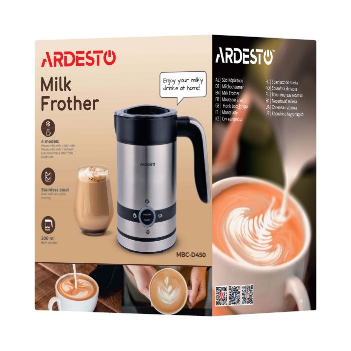 Спінювач-підігрівач ARDESTO 450Вт, ємність резервуару-200мл, сріблясто-чорний