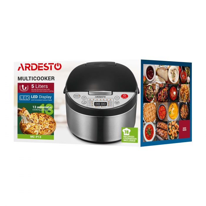 Мультиварка Ardesto, 860Вт, чаша-5л, електронне керув., книга рецептів, метал/пластик, сріблясто-чорний