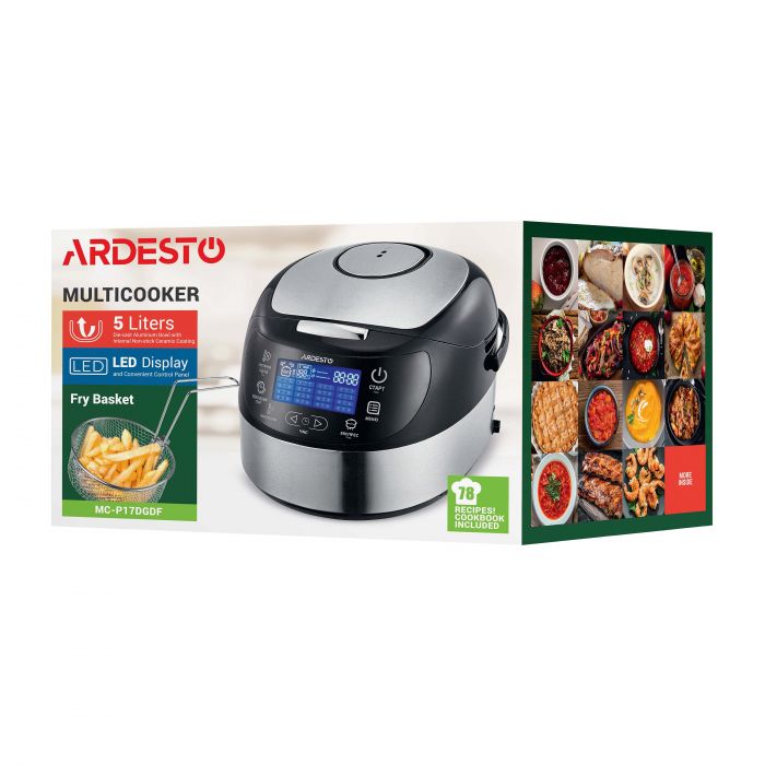 Мультиварка ARDESTO, 860Вт, чаша-5л, електронне керування, корзина для фритюру,  метал/пластик, сріблястий