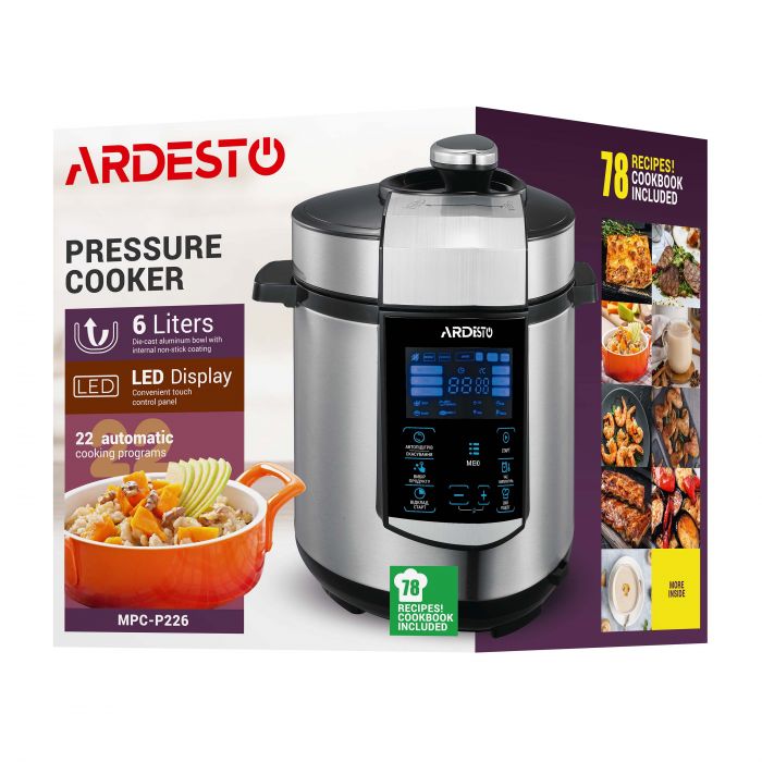 Мультиварка-скороварка ARDESTO, 900Вт, чаша-6л, електронне керув., книга рецептів, метал/пластик, сірий