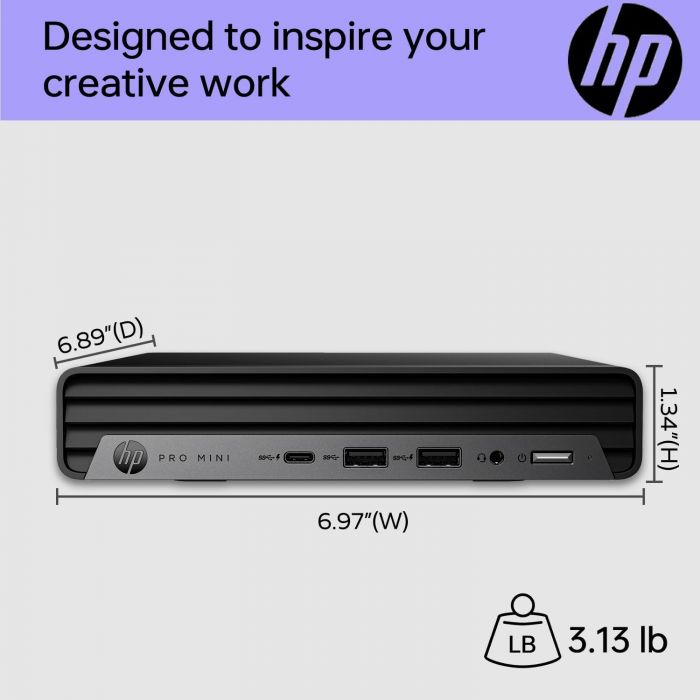 Комп'ютер персональний неттоп HP Pro 400-G9 Mini, Intel i3-13100T, 8GB, F512GB, UMA, WiFi, кл+м, 3р, DOS