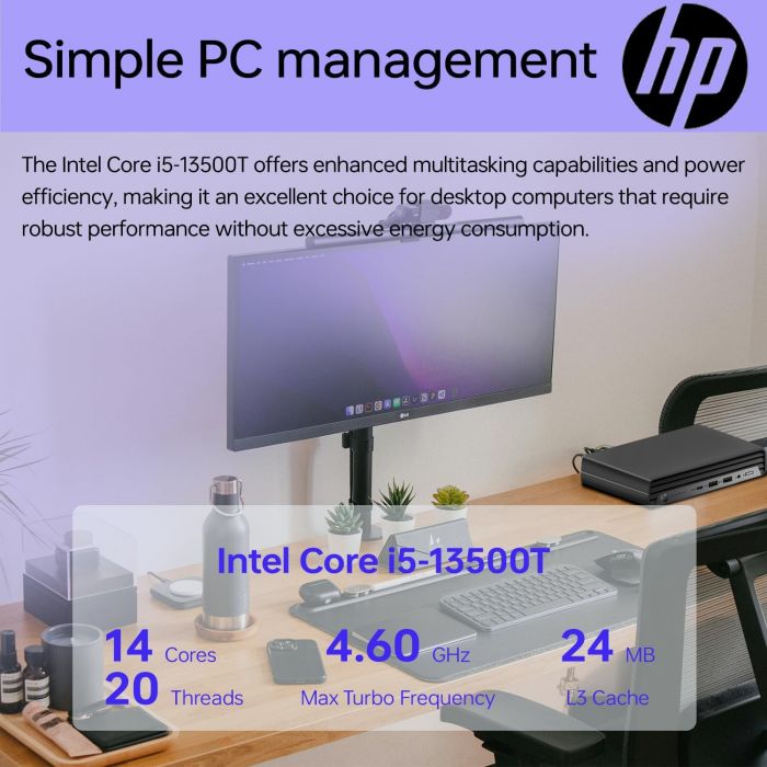 Комп'ютер персональний неттоп HP Pro 400-G9 Mini, Intel i3-13100T, 8GB, F512GB, UMA, WiFi, кл+м, 3р, DOS