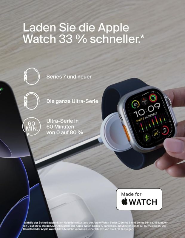 Зарядний пристрій бездротовий Belkin 3в1 Magnetic Pad Qi2 15Вт, білий