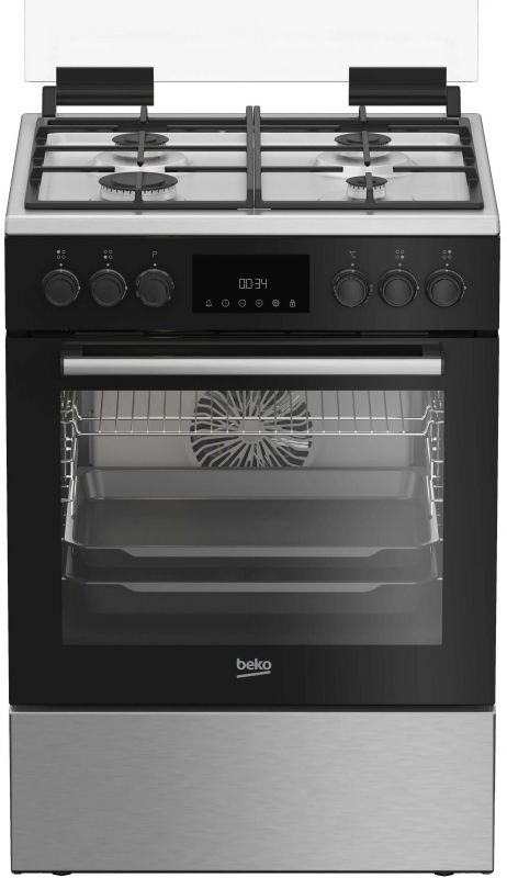 Плита Beko комбінована, 72л, 60x60см, дисплей, конвекція, чавун, чорний