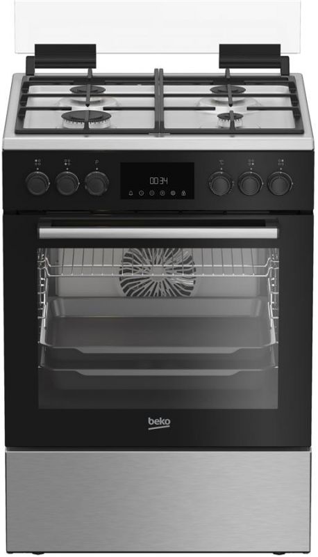 Плита Beko комбінована, 72л, 60x60см, дисплей, конвекція, чавун, чорний