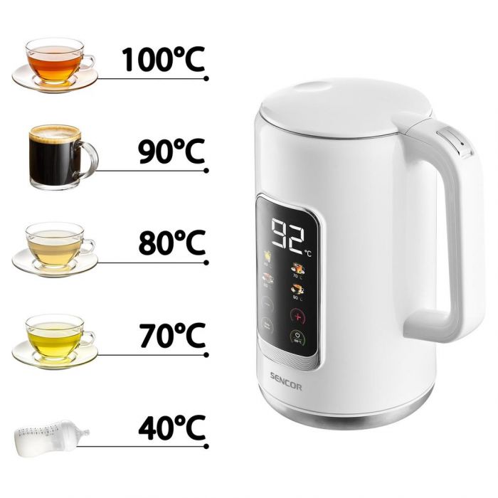 Електрочайник Sencor 1.7л, Strix, LED дисплей, подвійні стінки, сенс. керування, білий