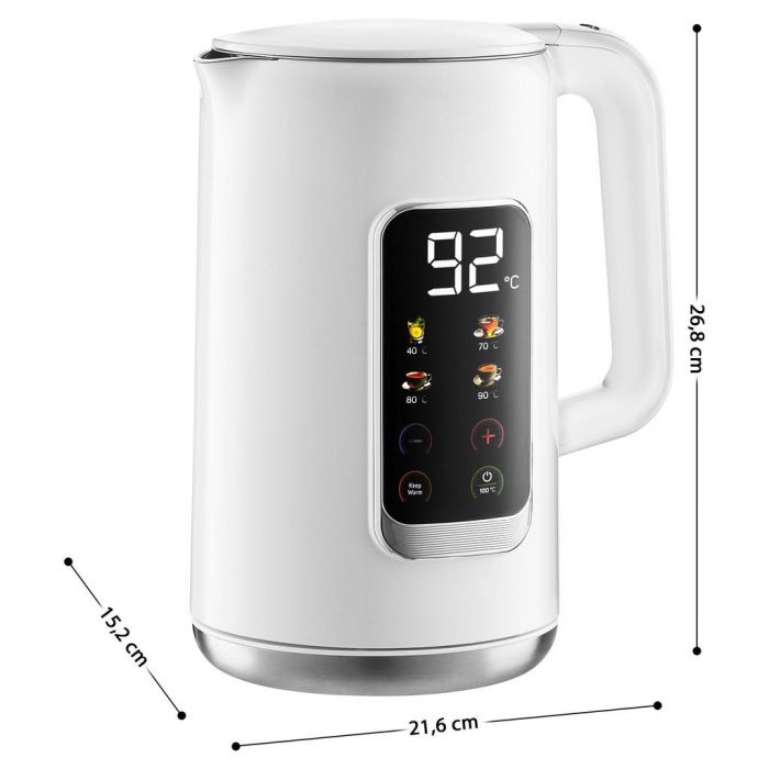 Електрочайник Sencor 1.7л, Strix, LED дисплей, подвійні стінки, сенс. керування, білий