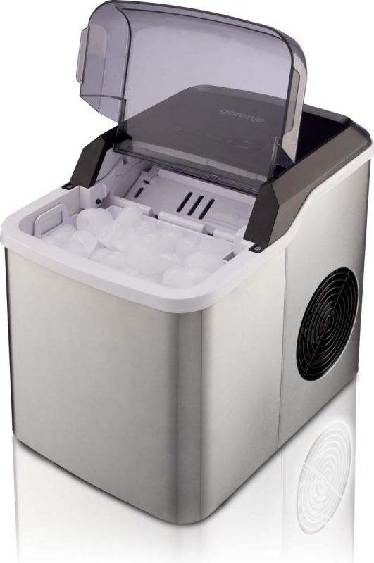 Льодогенератор побутовий Gorenje, 12кг/добу, 1,3л, дисплей, сріблясто - чорний